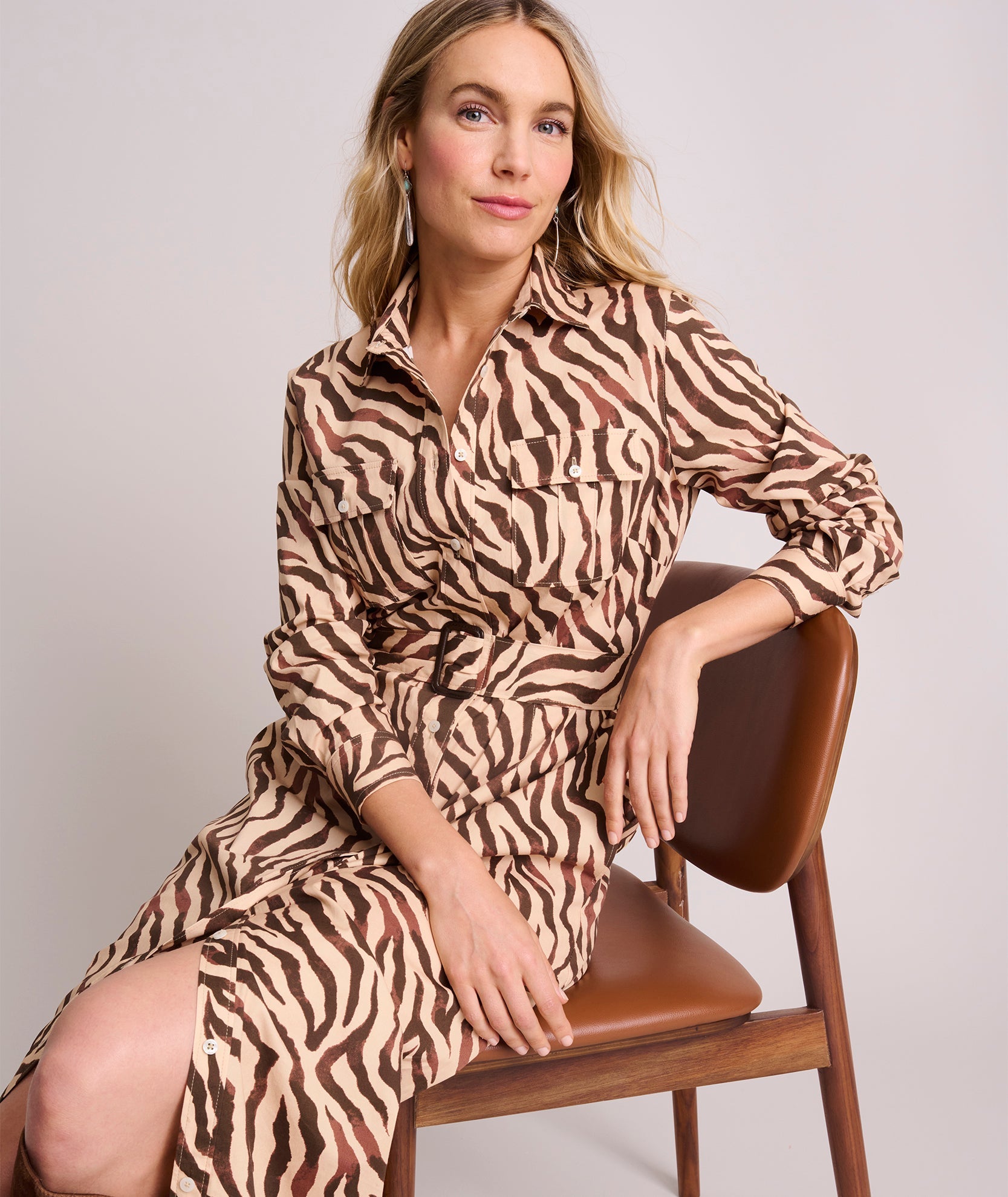 Stretch Cotton Safari Print Elise Shirt Dress