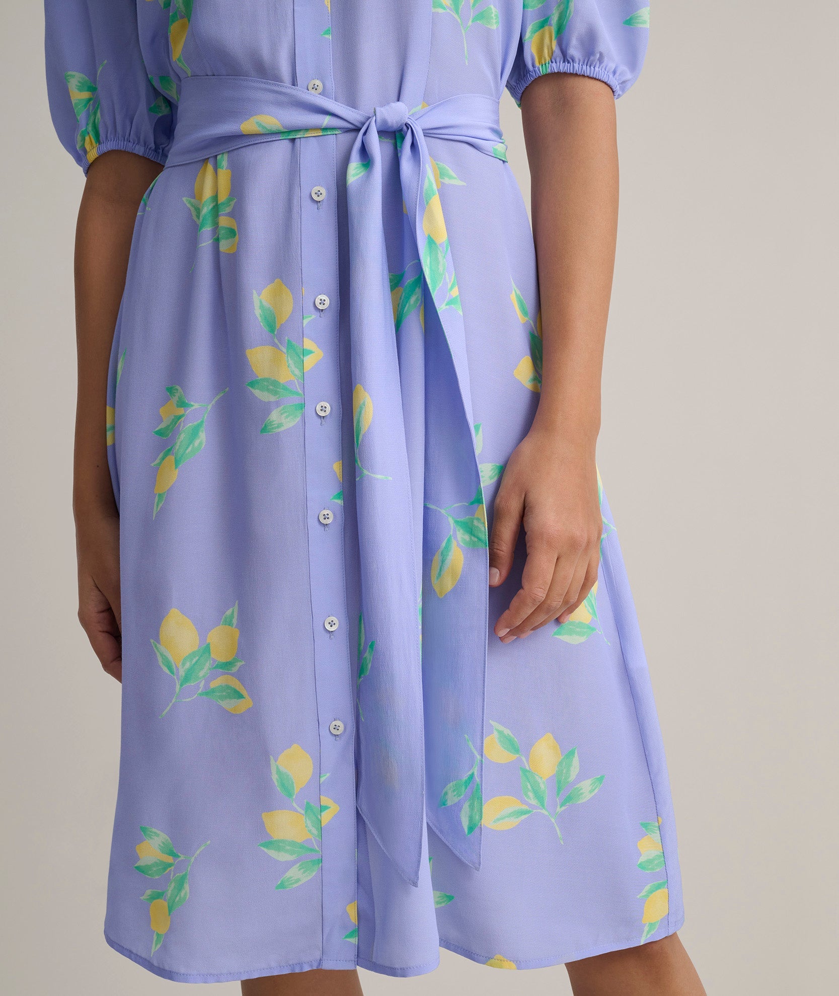 Short-Sleeve Lemon Print Midi Alix Dress