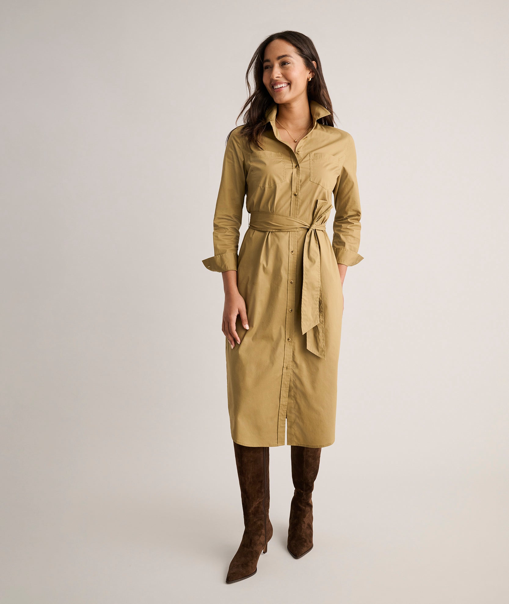 Cotton Stretch Midi Bailey Shirt Dress