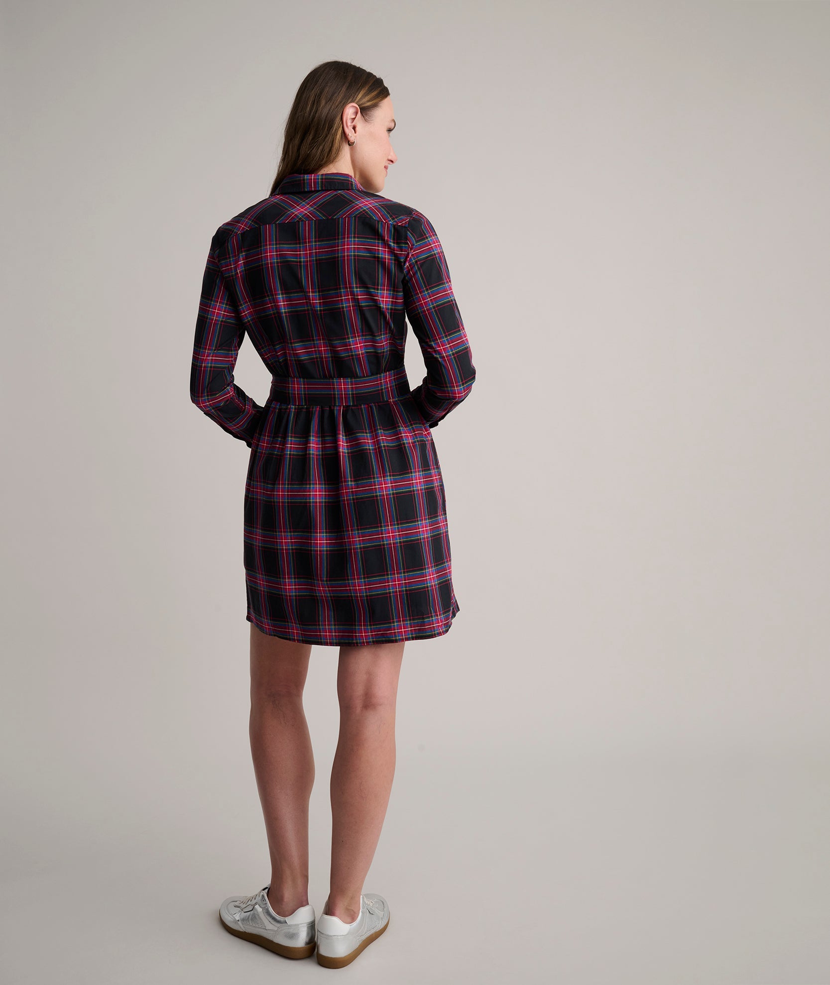 Stretch Cotton Stewart Plaid Cassie Shirt Dress
