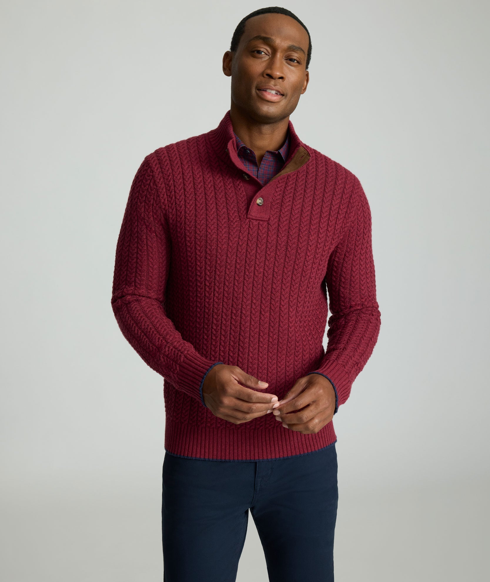 Cable-Knit Button Neck Sweater