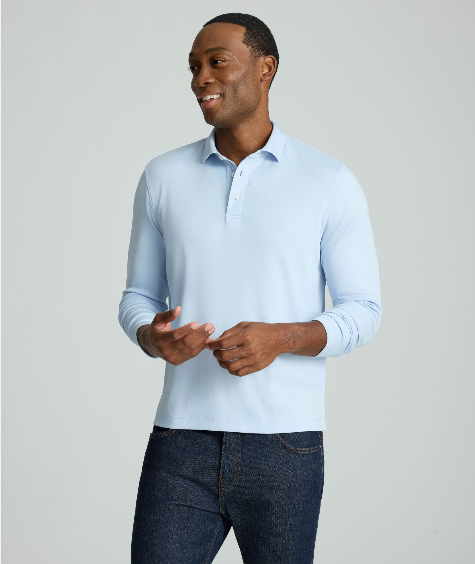 Wrinkle-Free Damaschino Long-Sleeve Polo