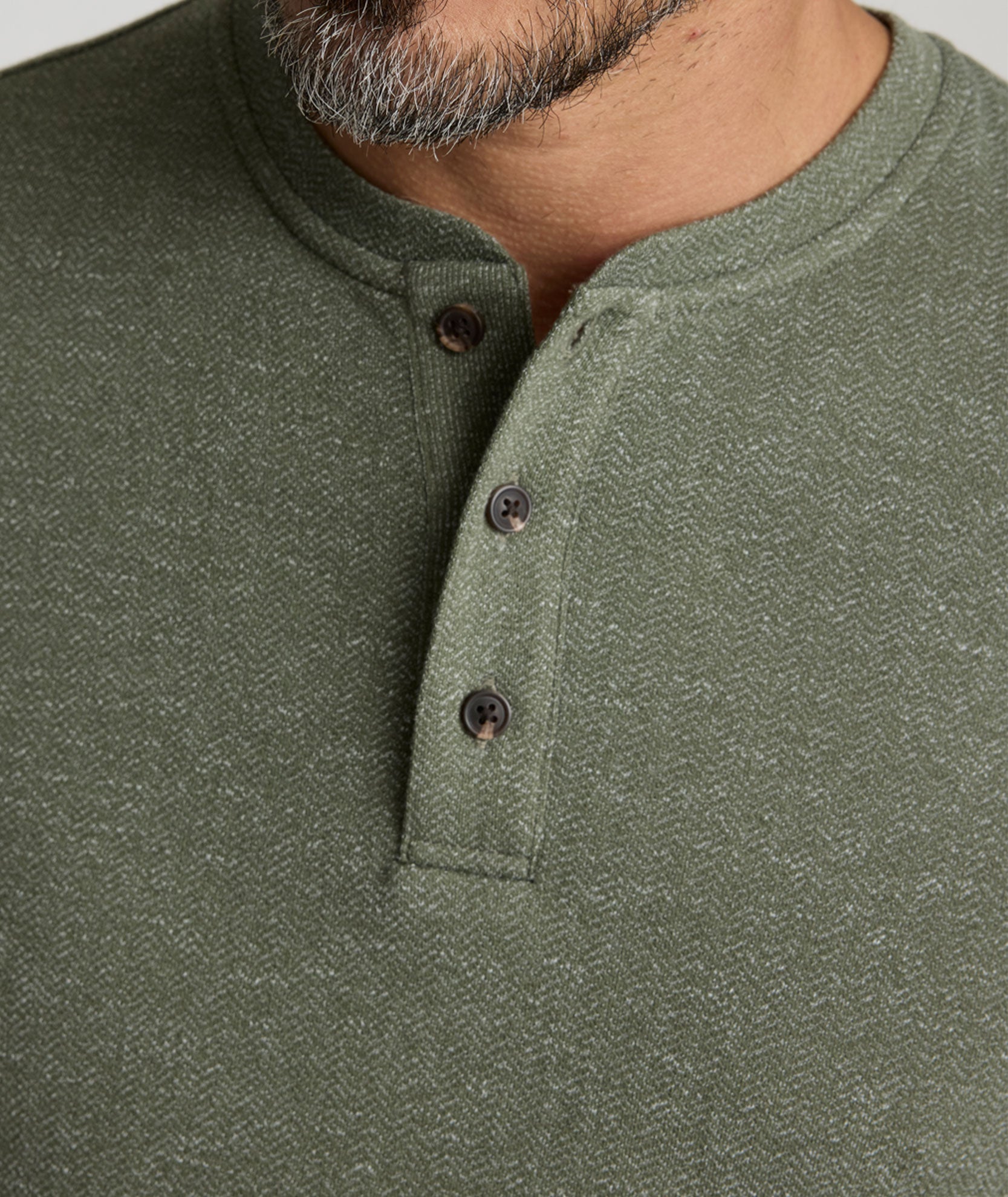 Stretch Cotton Herringbone Henley