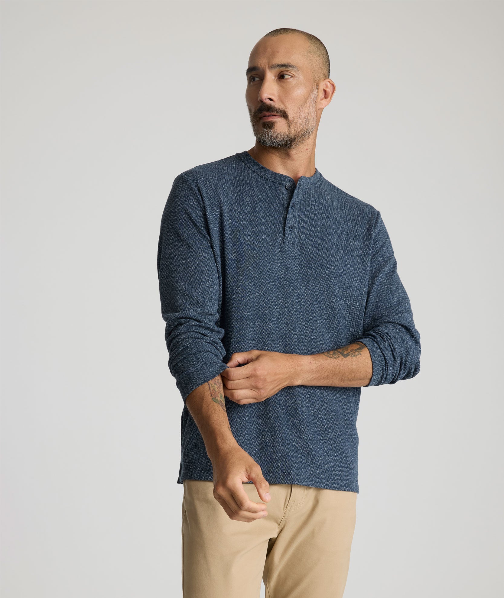 Stretch Cotton Herringbone Henley