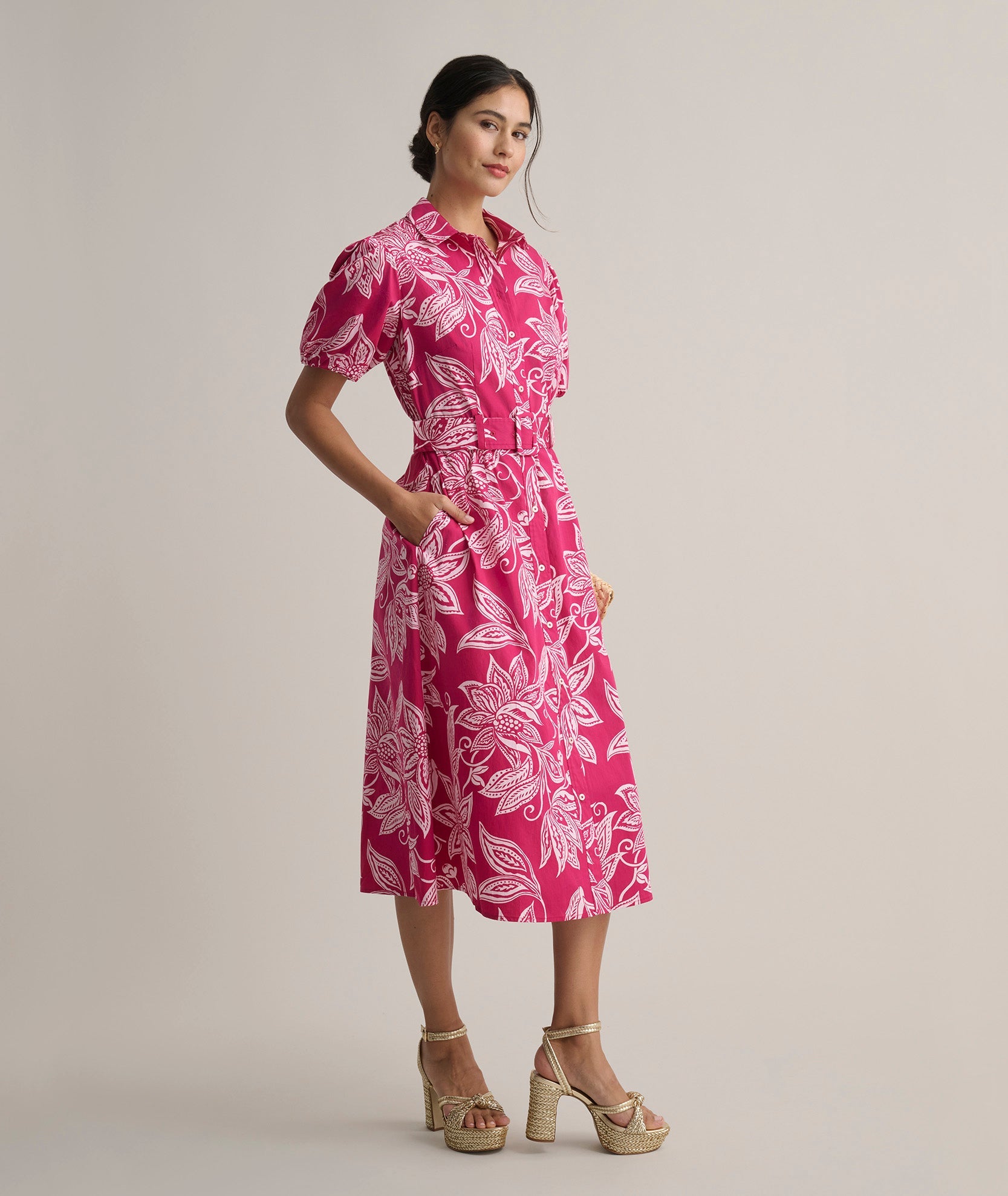 Stretch Cotton Jackie Midi Shirt Dress