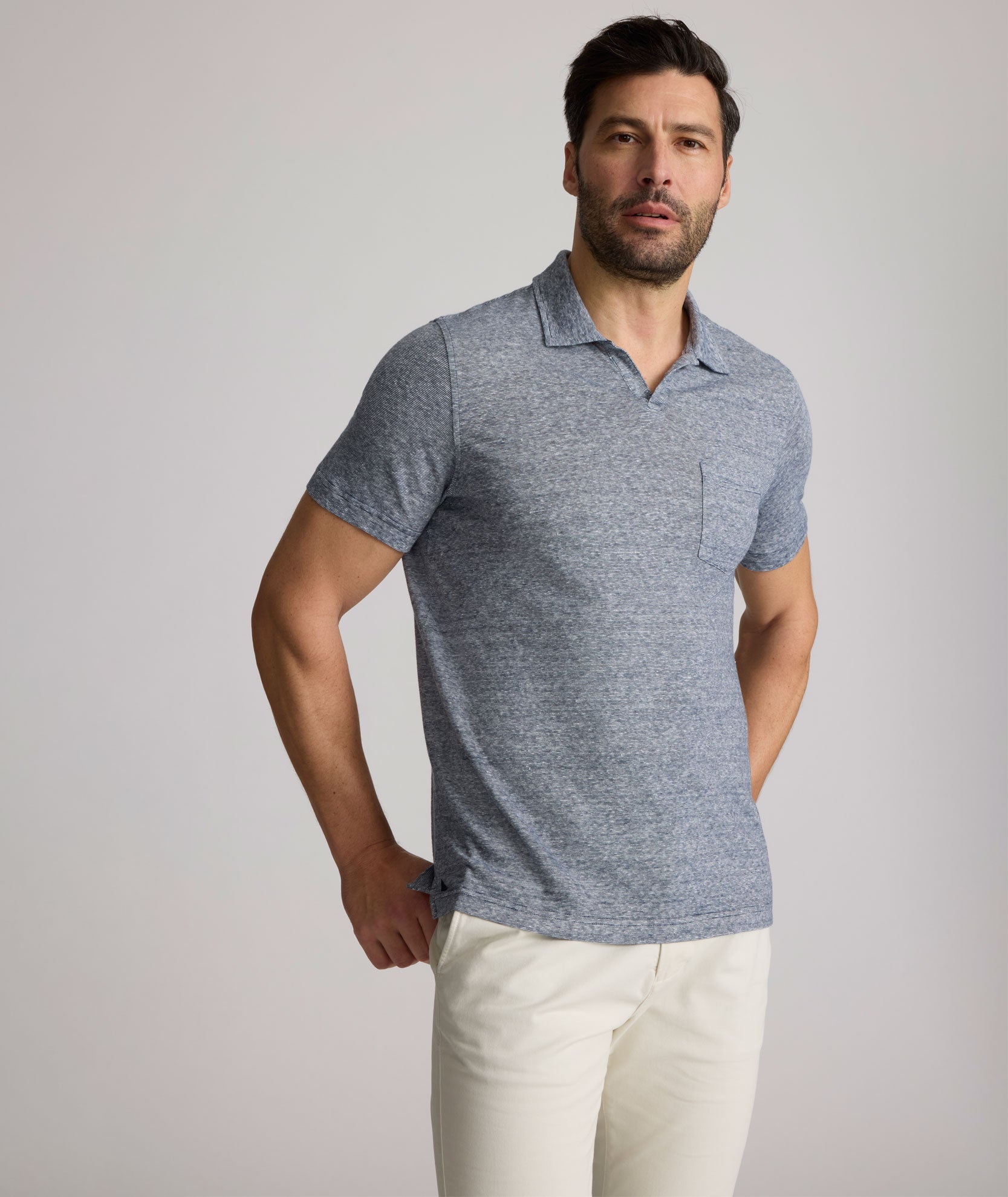Cotton-Linen Johnny Collar Polo - FINAL SALE