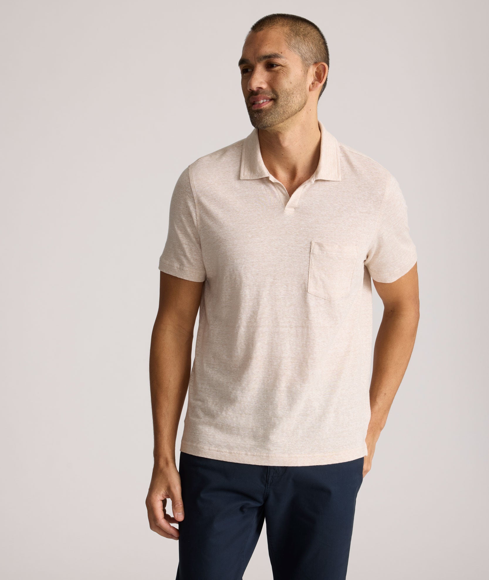 Cotton-Linen Johnny Collar Polo - FINAL SALE