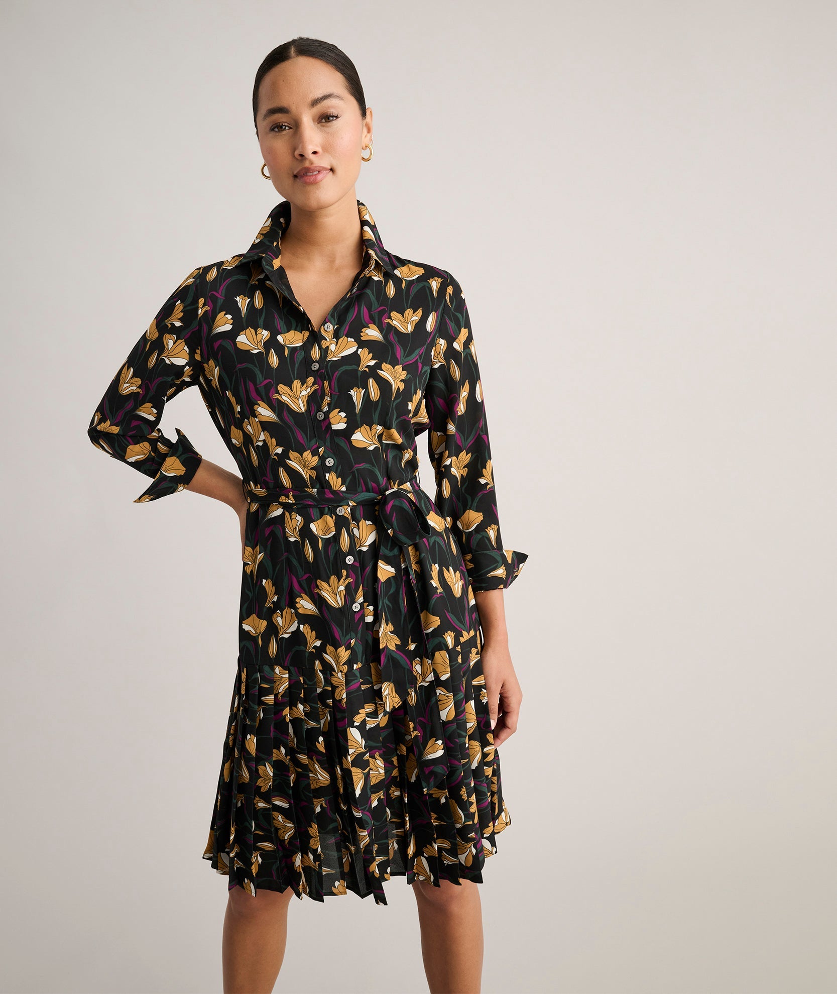 Pleated Janice Midi Shirt Dress