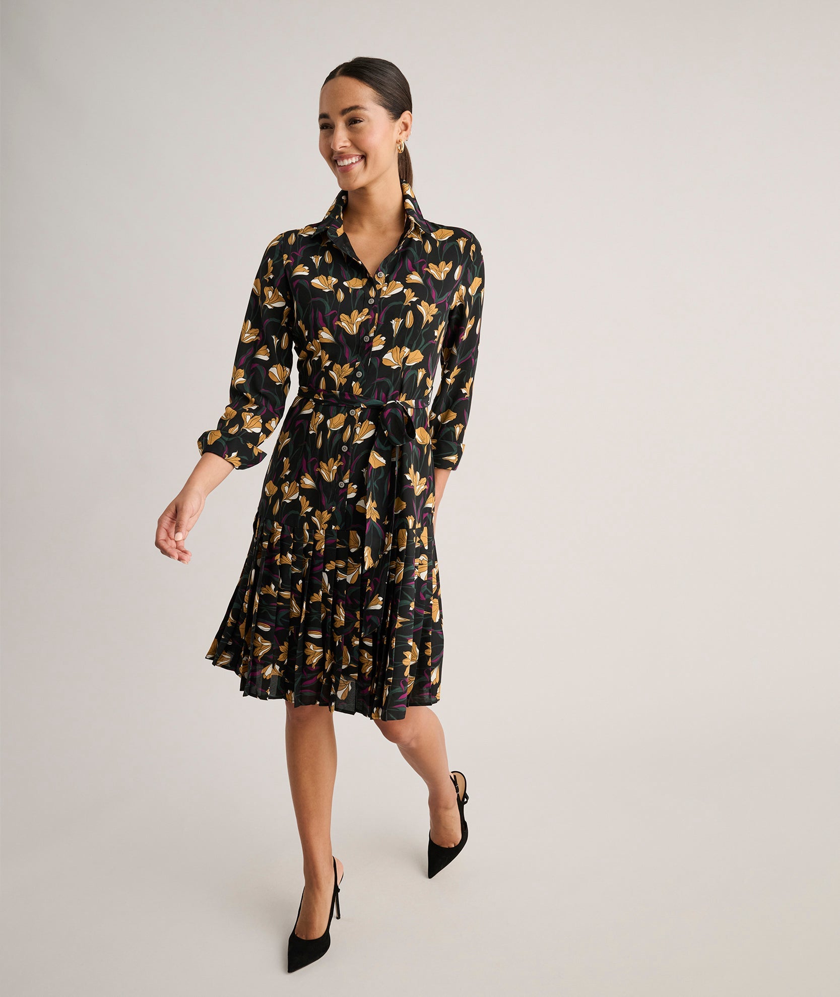 Pleated Janice Midi Shirt Dress