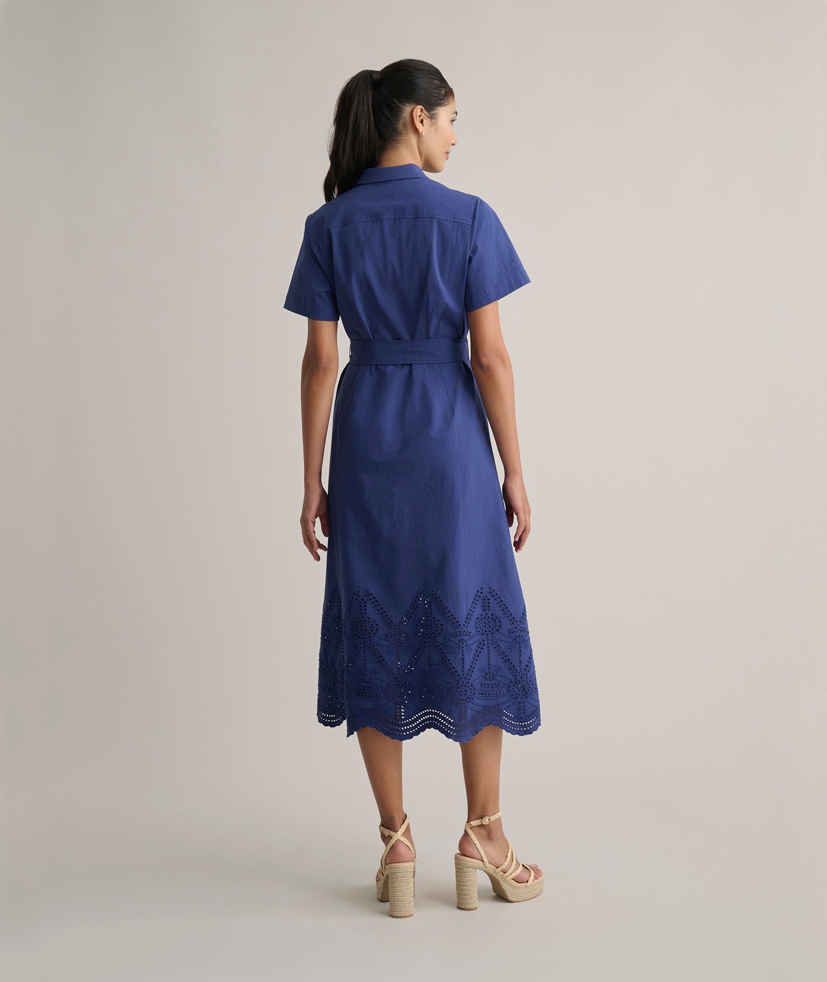 Stretch Cotton Eyelet Lillian Midi Shirt Dress