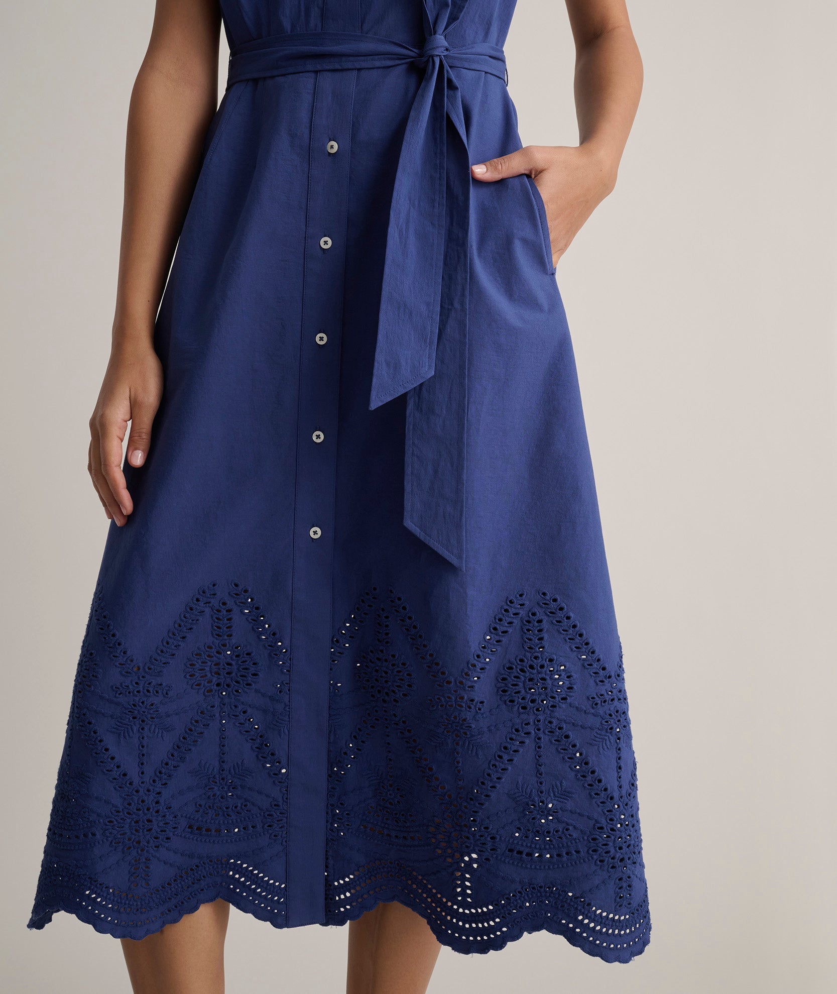 Stretch Cotton Eyelet Lillian Midi Shirt Dress