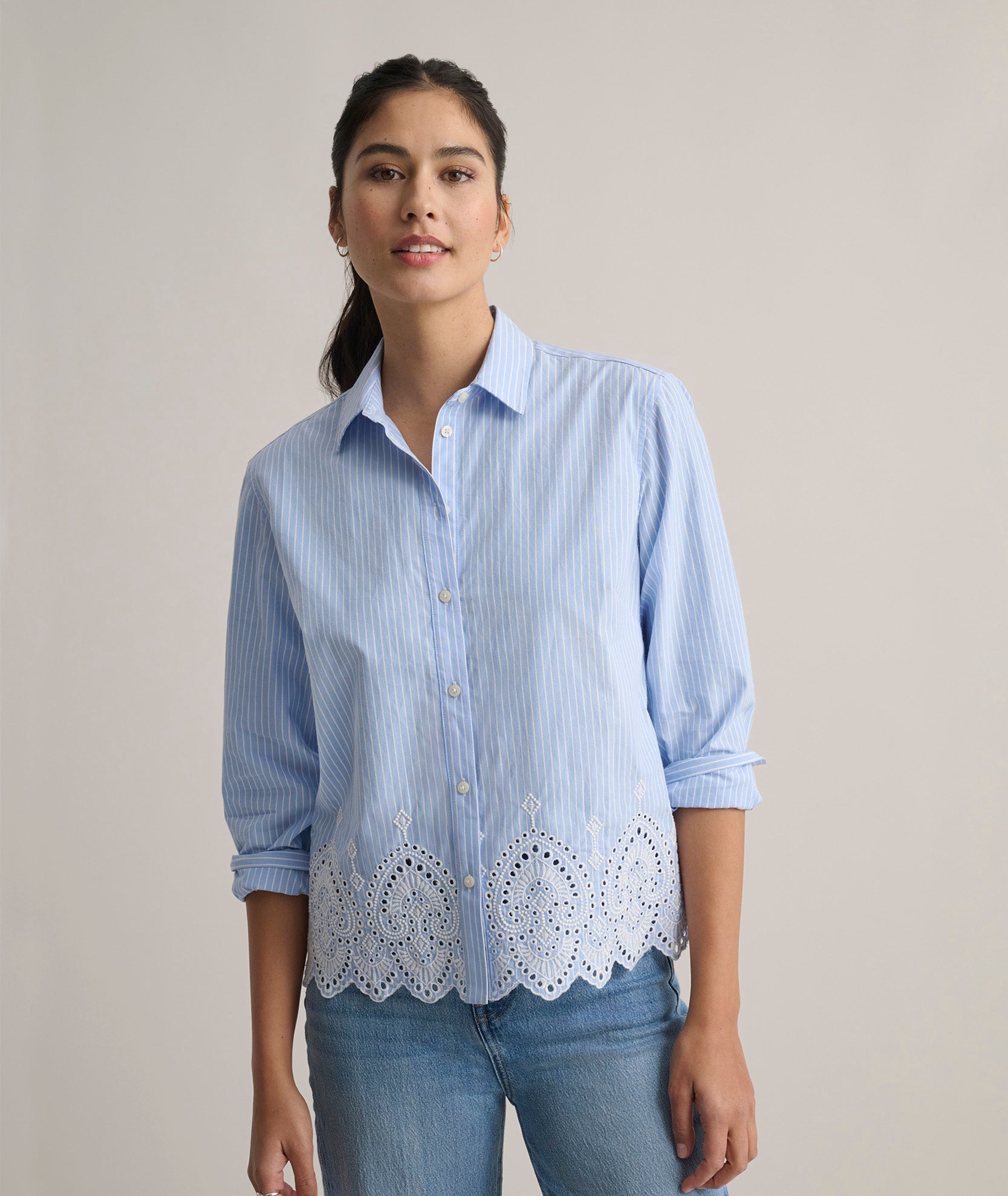 Cotton Stripe Eyelet Luisa Shirt