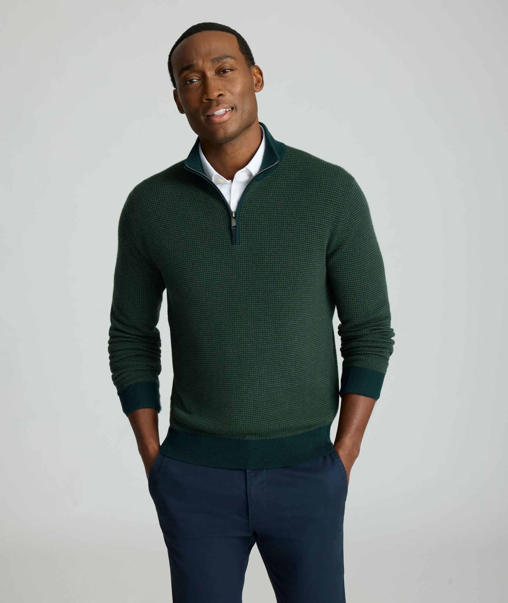 Textured Merino Wool Quarter-Zip Sweater