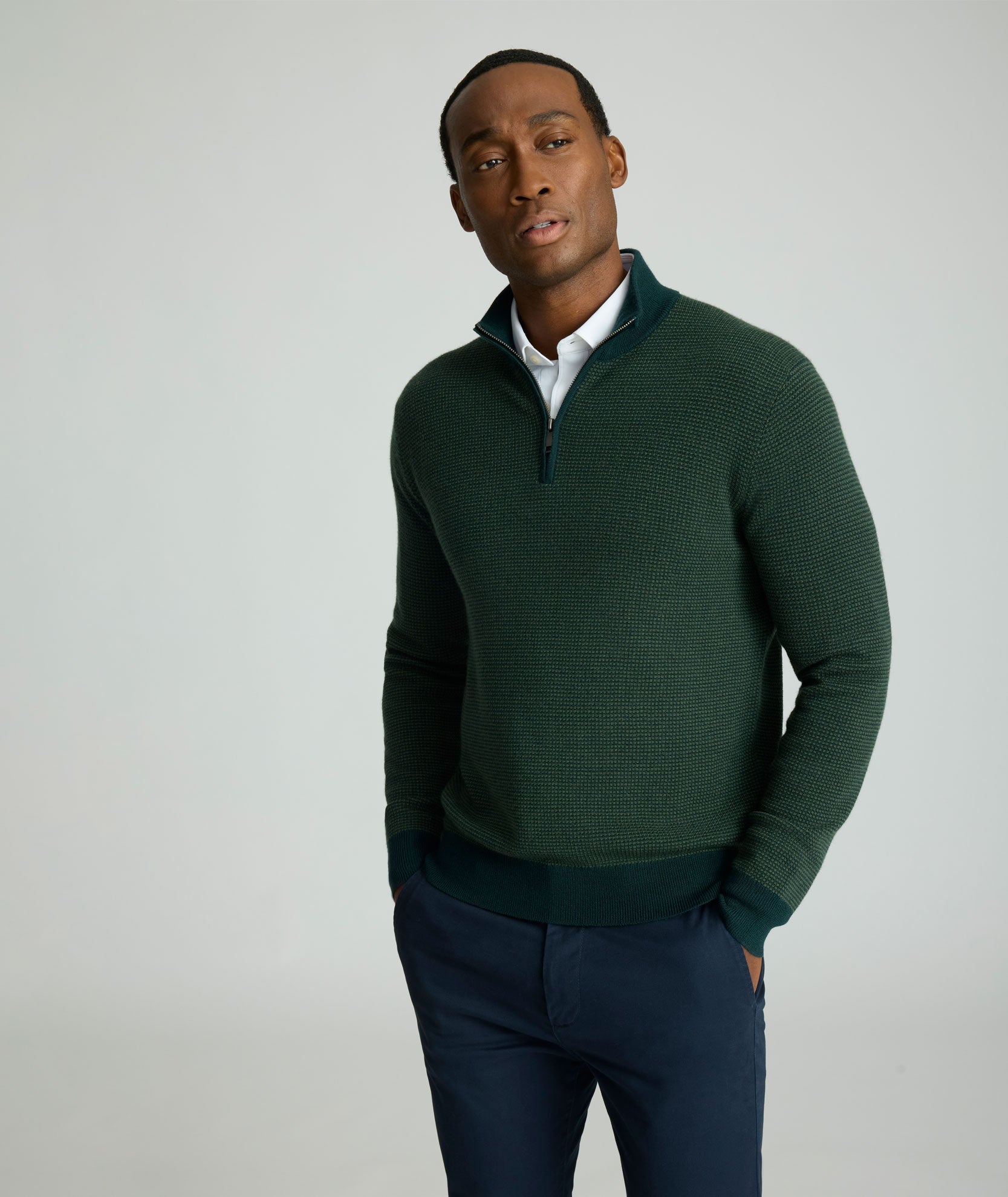 Textured Merino Wool Quarter-Zip Sweater
