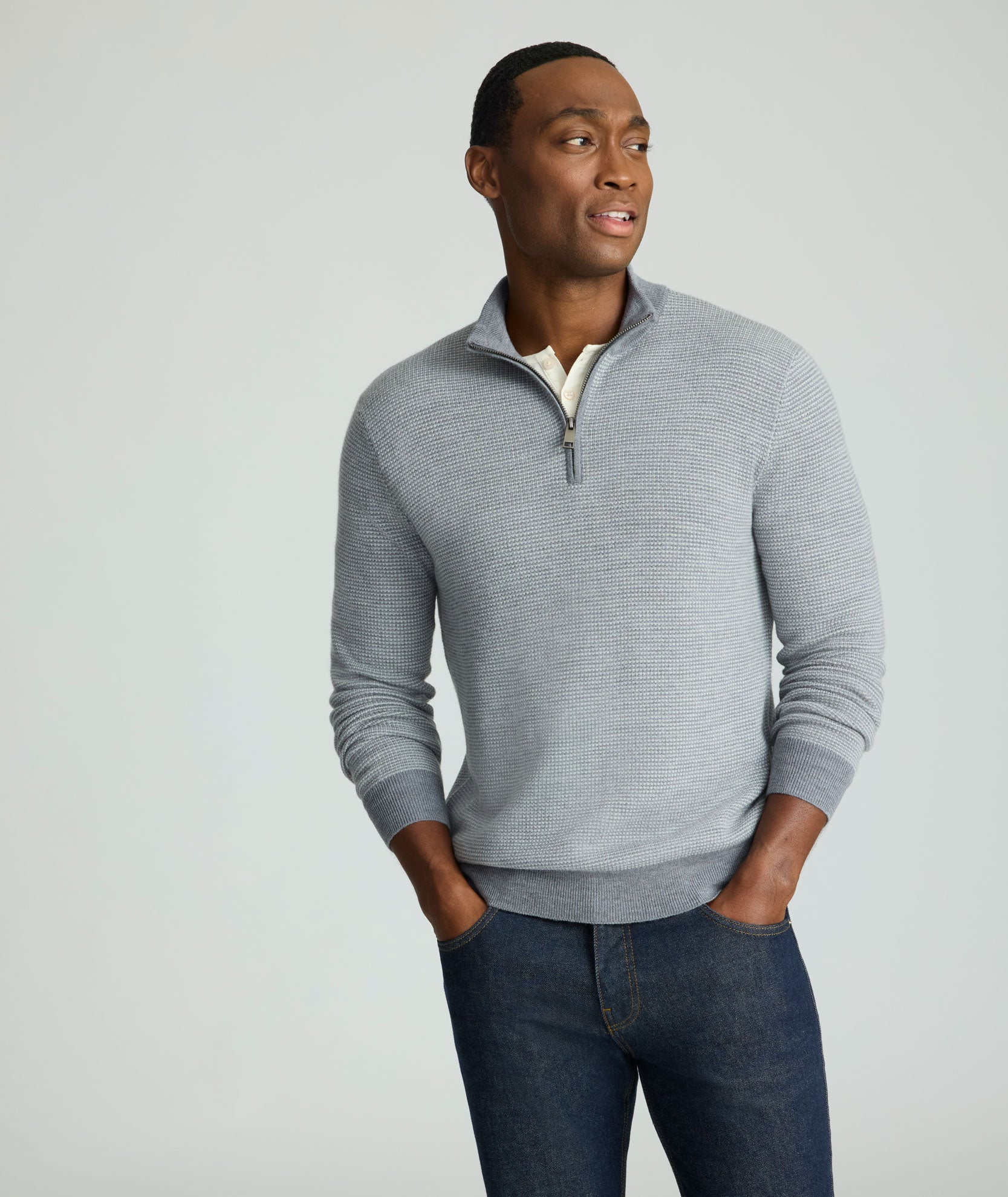 Textured Merino Wool Quarter-Zip Sweater