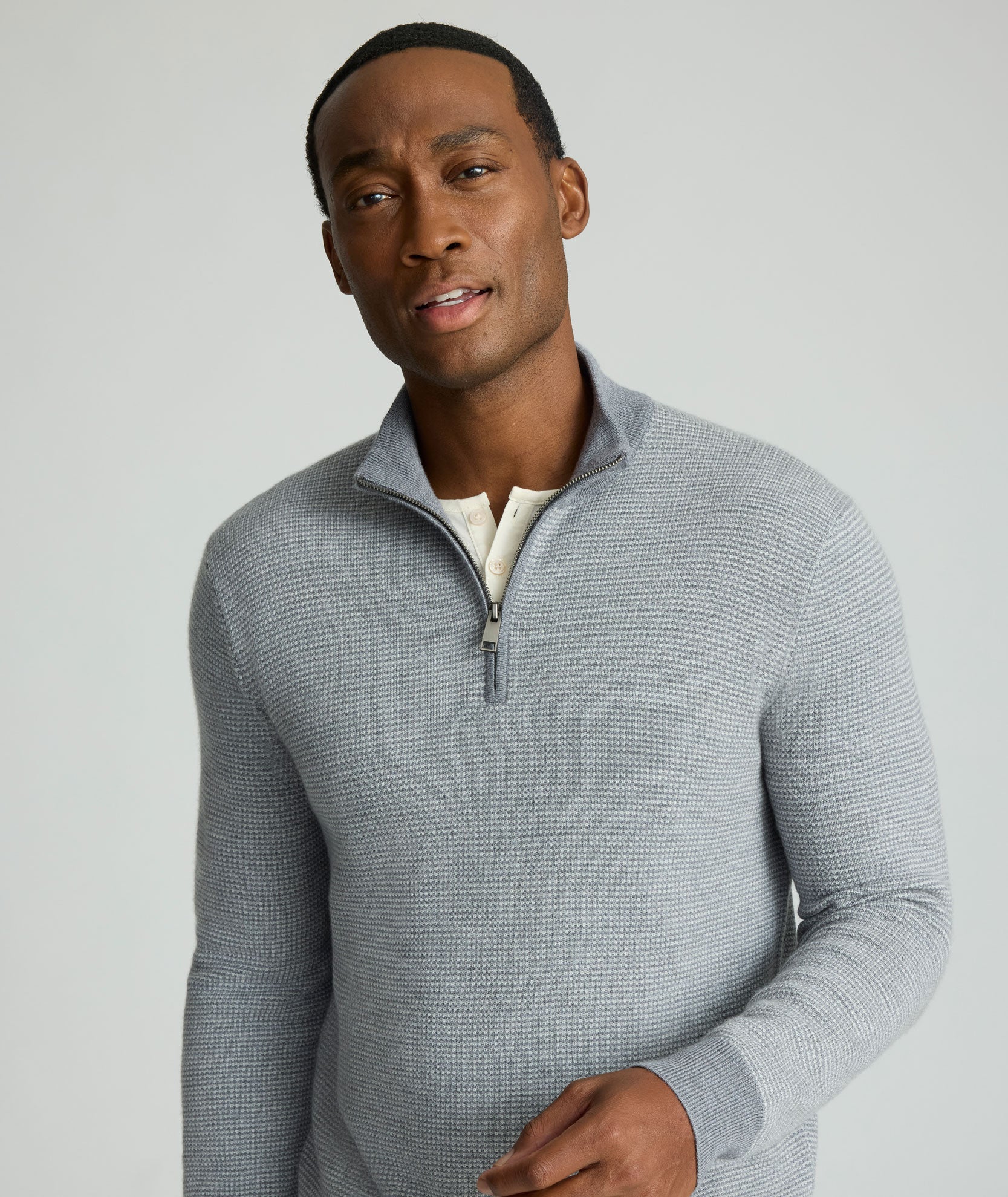 Textured Merino Wool Quarter-Zip Sweater