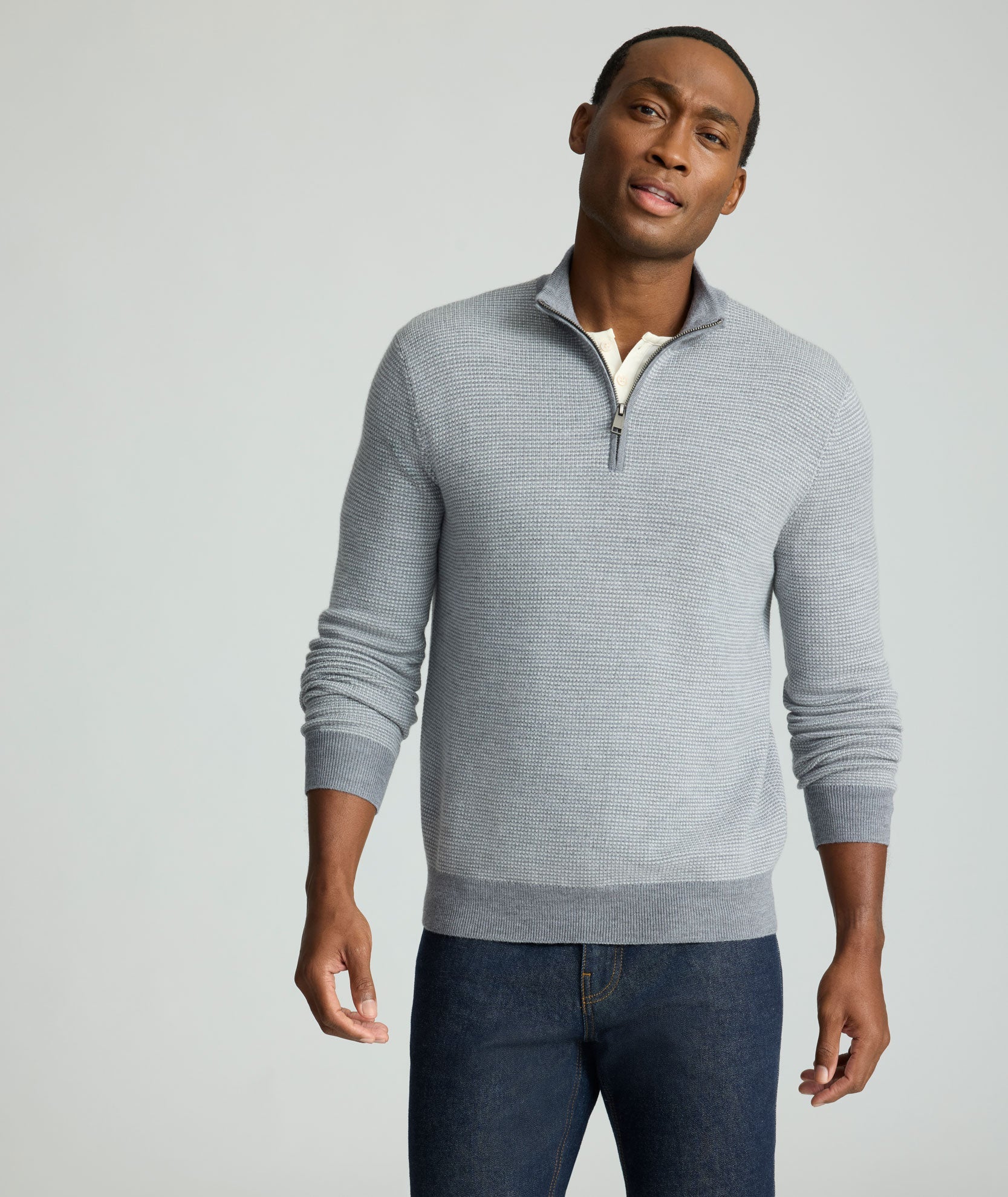 Textured Merino Wool Quarter-Zip Sweater