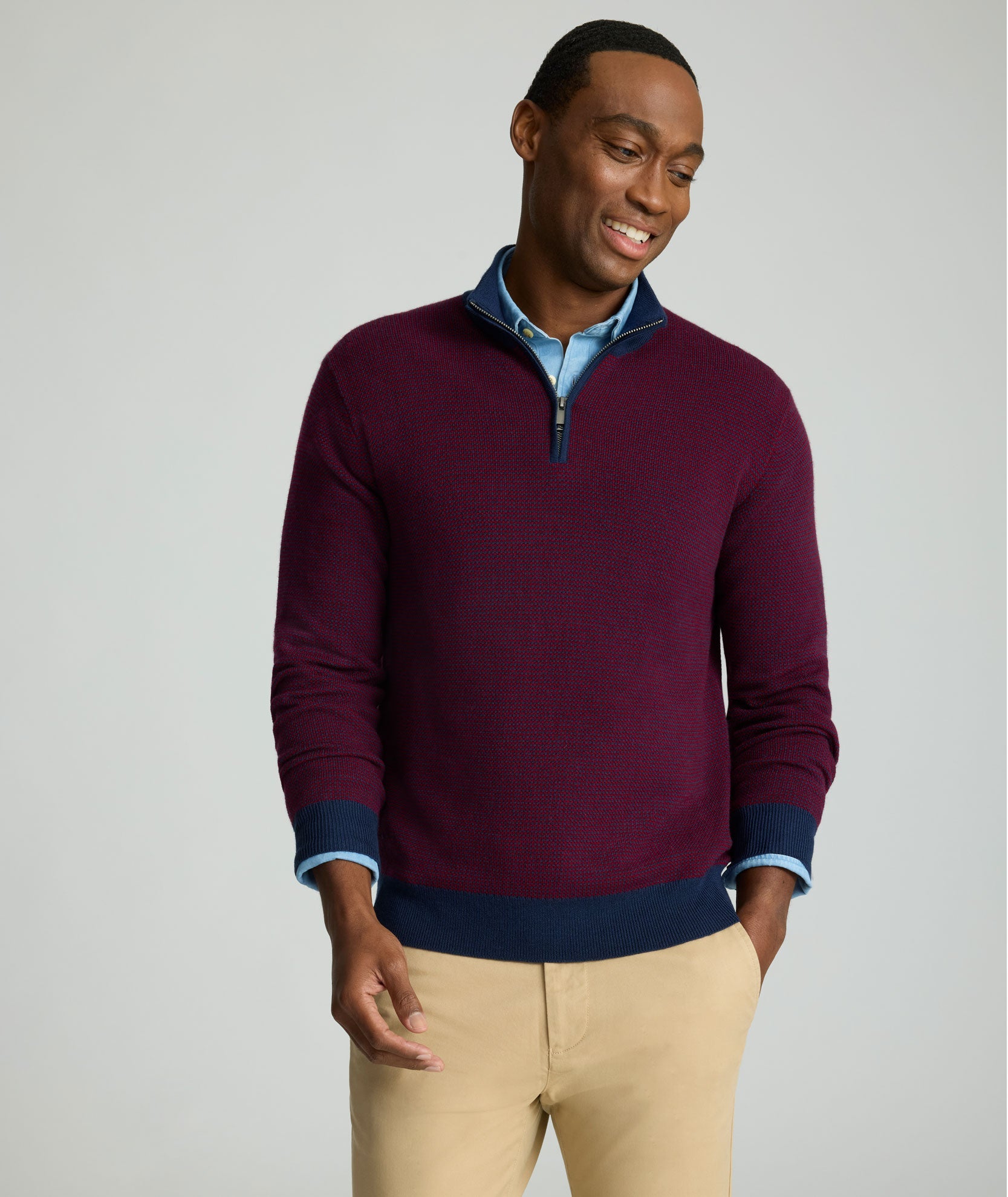 Textured Merino Wool Quarter-Zip Sweater
