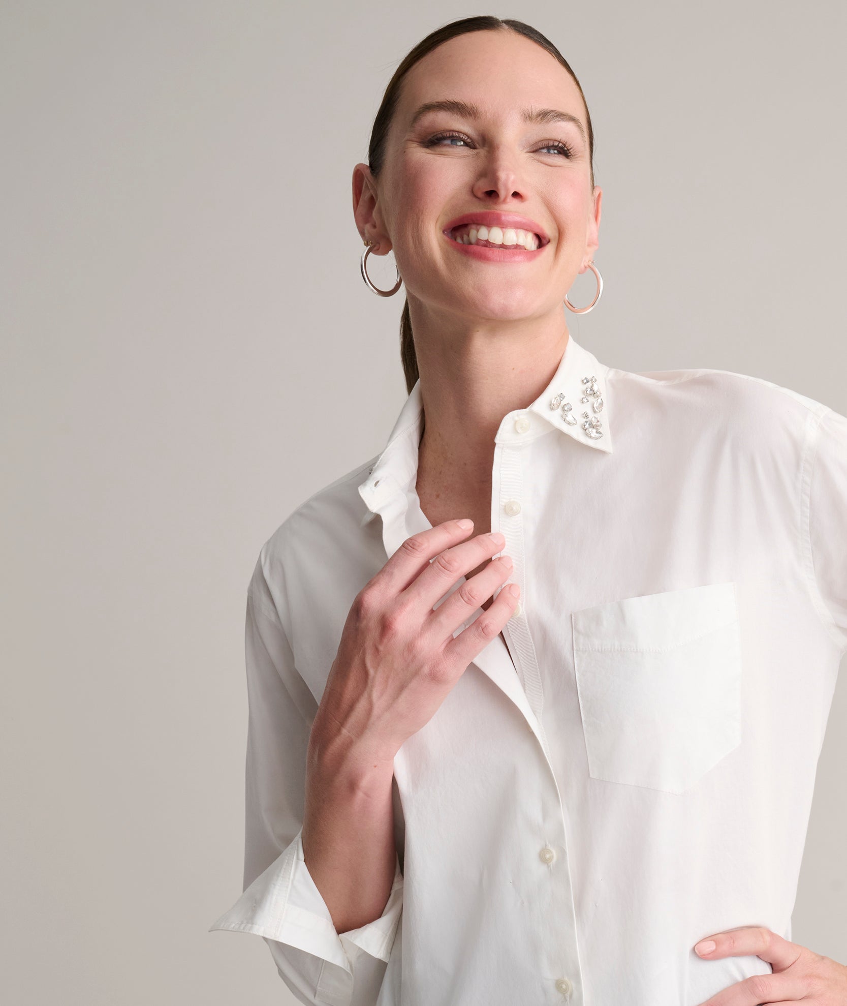 Stretch Cotton Jewel Collar Melanie Shirt