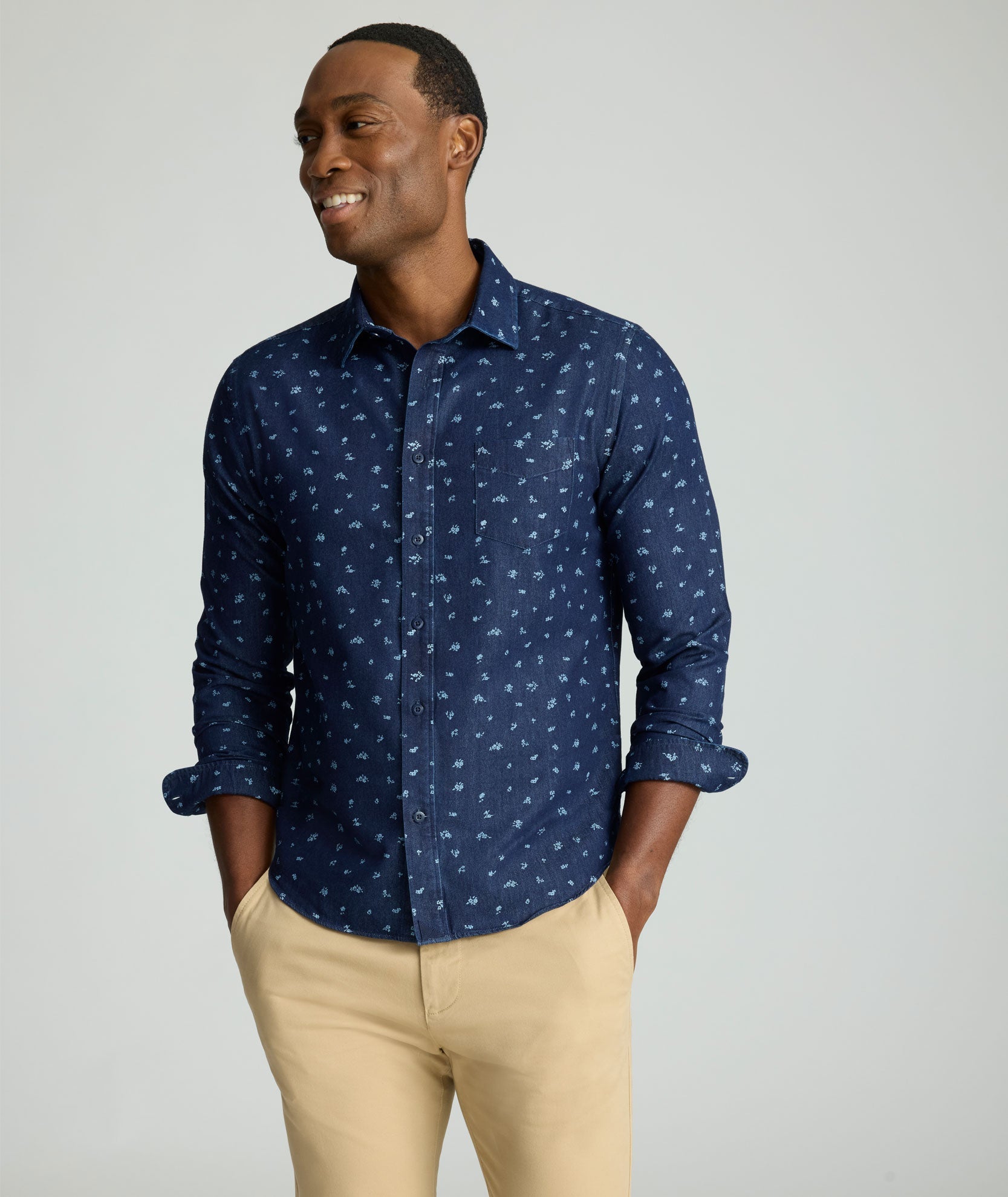 Wrinkle-Free Denim Oberton Shirt