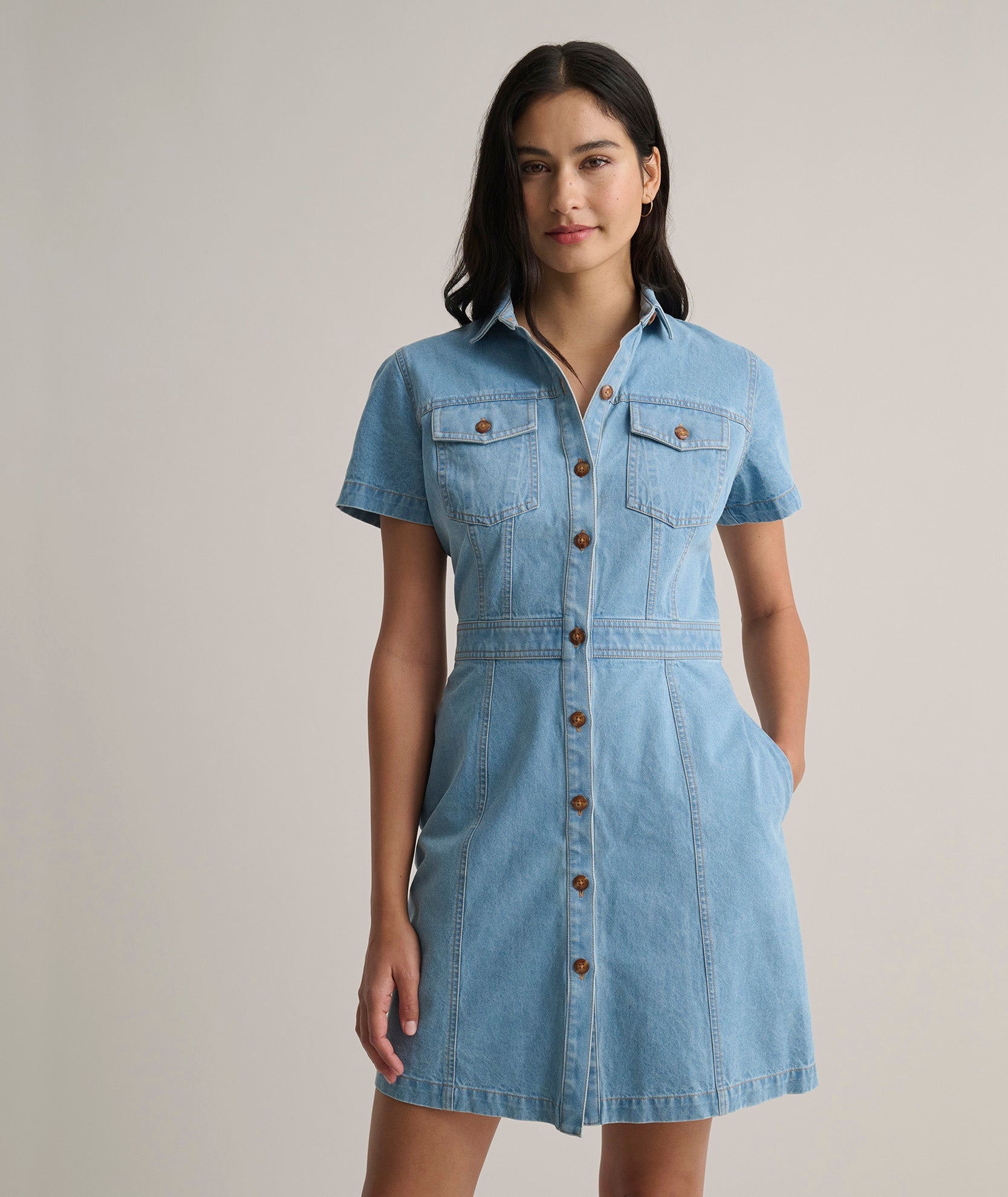 Denim Short-Sleeve Renee Shirtdress
