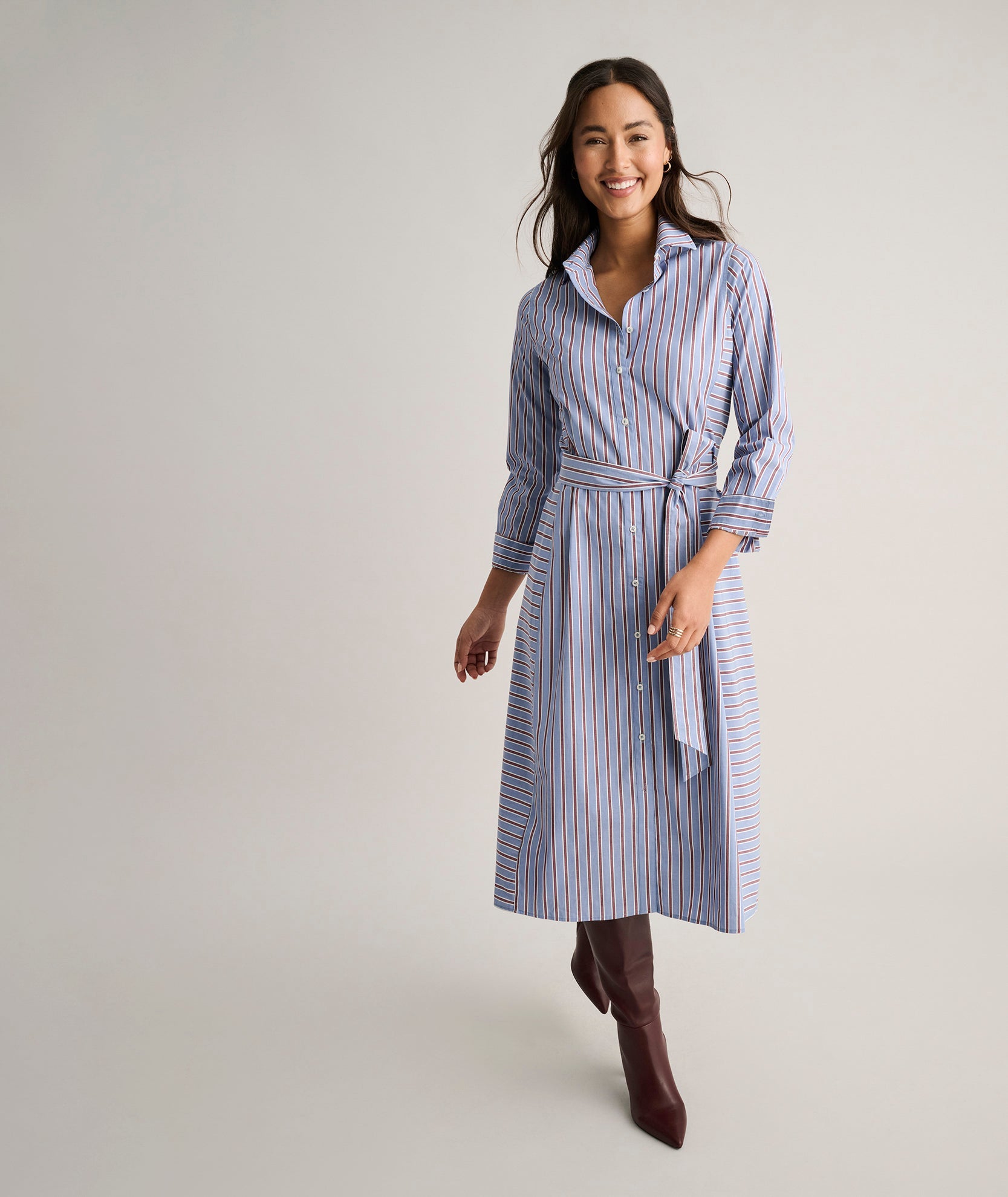Stretch Cotton Striped Tess Shirt Dress