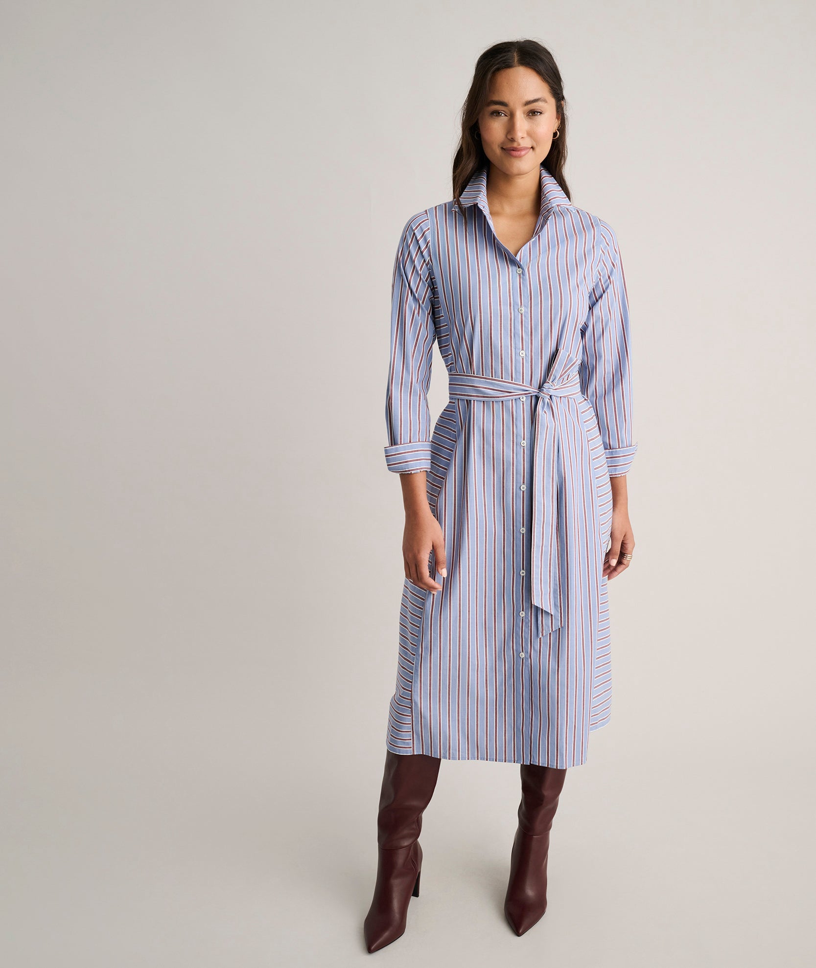 Stretch Cotton Striped Tess Shirt Dress