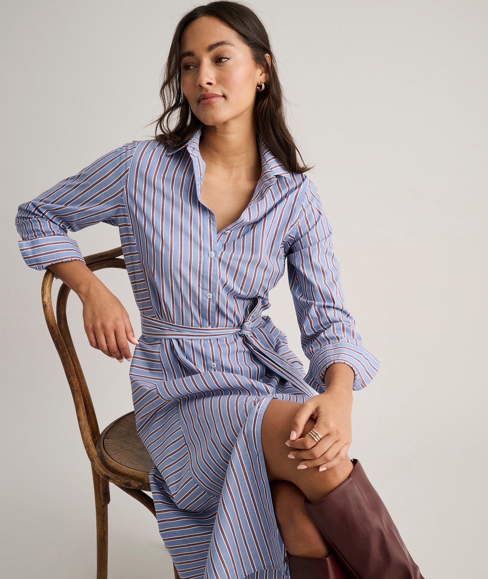 Stretch Cotton Striped Tess Shirt Dress